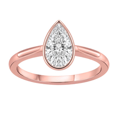 1 to 6 ct. T.W. Lab-Grown Diamond Pear Cut Solitaire Bezel Engagement Ring in 14K White Gold or 14K Yellow Gold