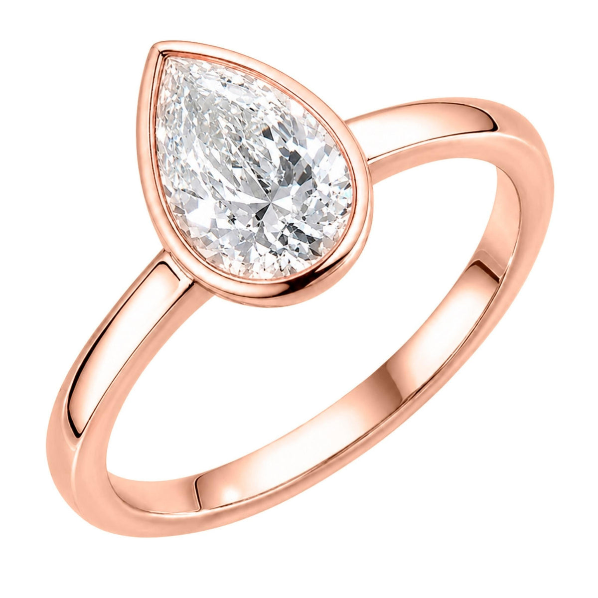 1 to 6 ct. T.W. Lab-Grown Diamond Pear Cut Solitaire Bezel Engagement Ring in 14K White Gold or 14K Yellow Gold