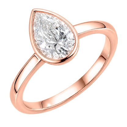 1 to 6 ct. T.W. Lab-Grown Diamond Pear Cut Solitaire Bezel Engagement Ring in 14K White Gold or 14K Yellow Gold