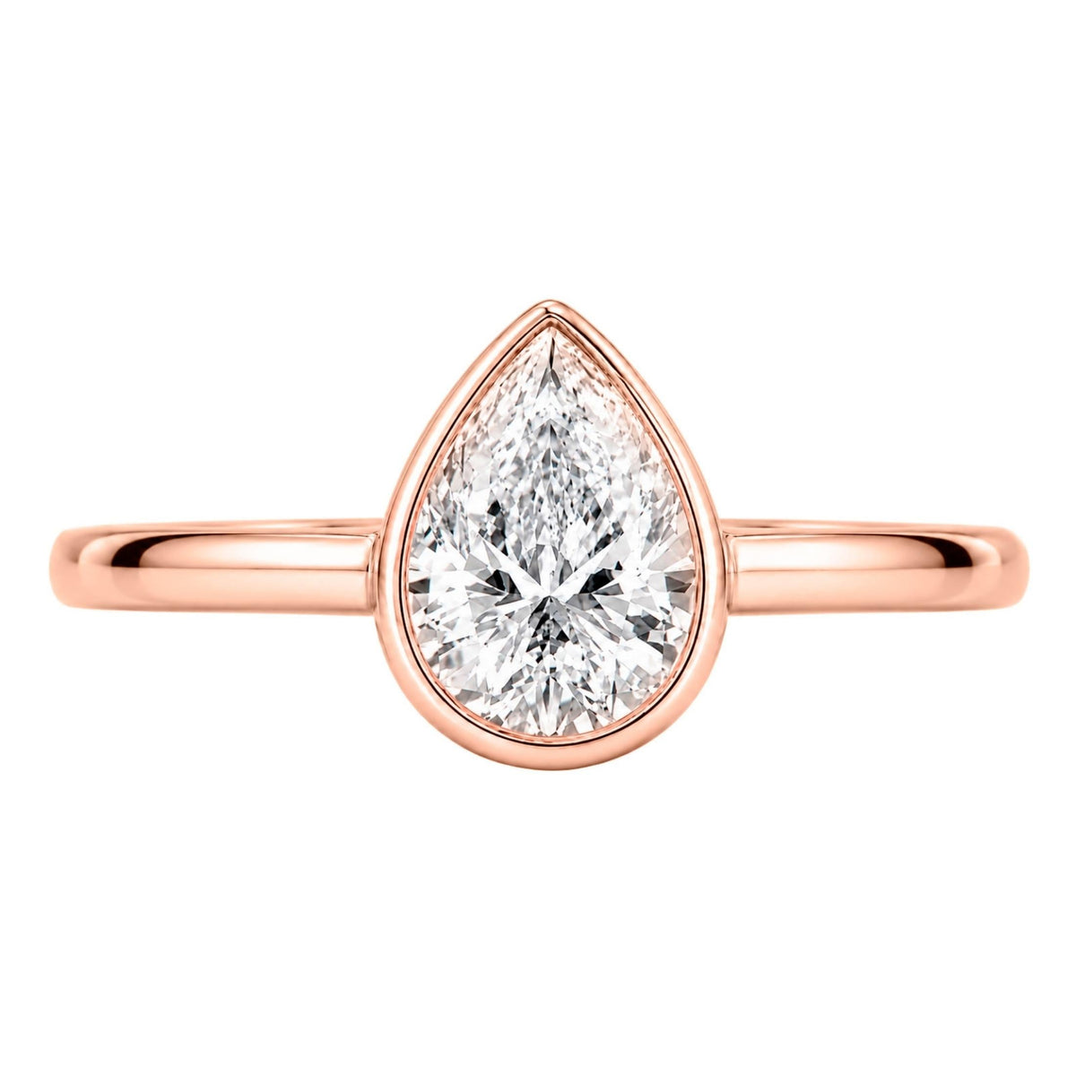 1 to 6 ct. T.W. Lab-Grown Diamond Pear Cut Solitaire Bezel Engagement Ring in 14K White Gold or 14K Yellow Gold