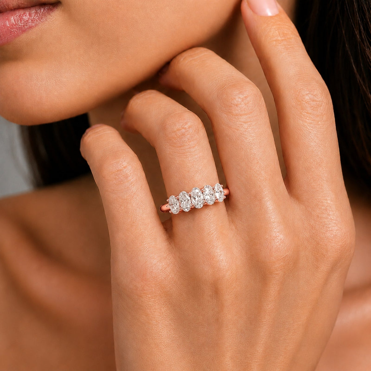 Lab-Grown Diamond Oval Five-Stone Wedding Ring in 14K White Gold or 14K Yellow Gold