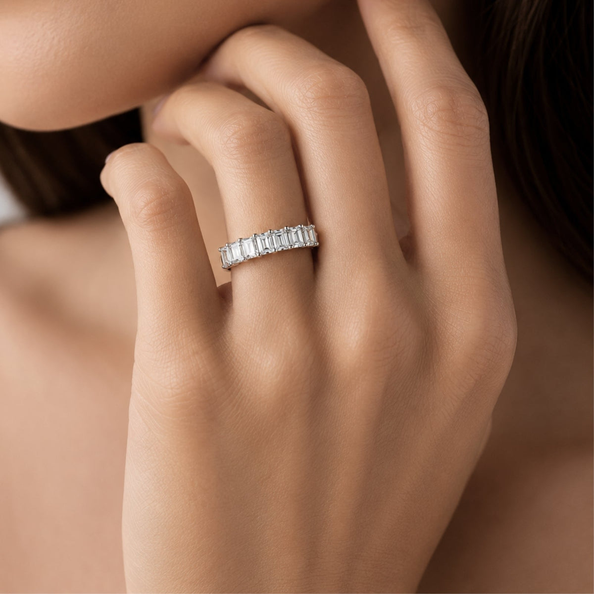 Lab-Grown Diamond Emerald-Cut Seven-Stone Wedding Ring in 14K White Gold or 14K Yellow Gold