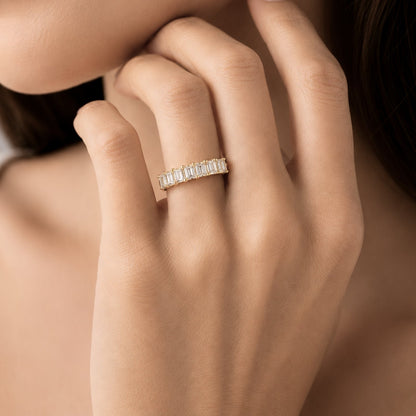 Lab-Grown Diamond Emerald-Cut Seven-Stone Wedding Ring in 14K White Gold or 14K Yellow Gold