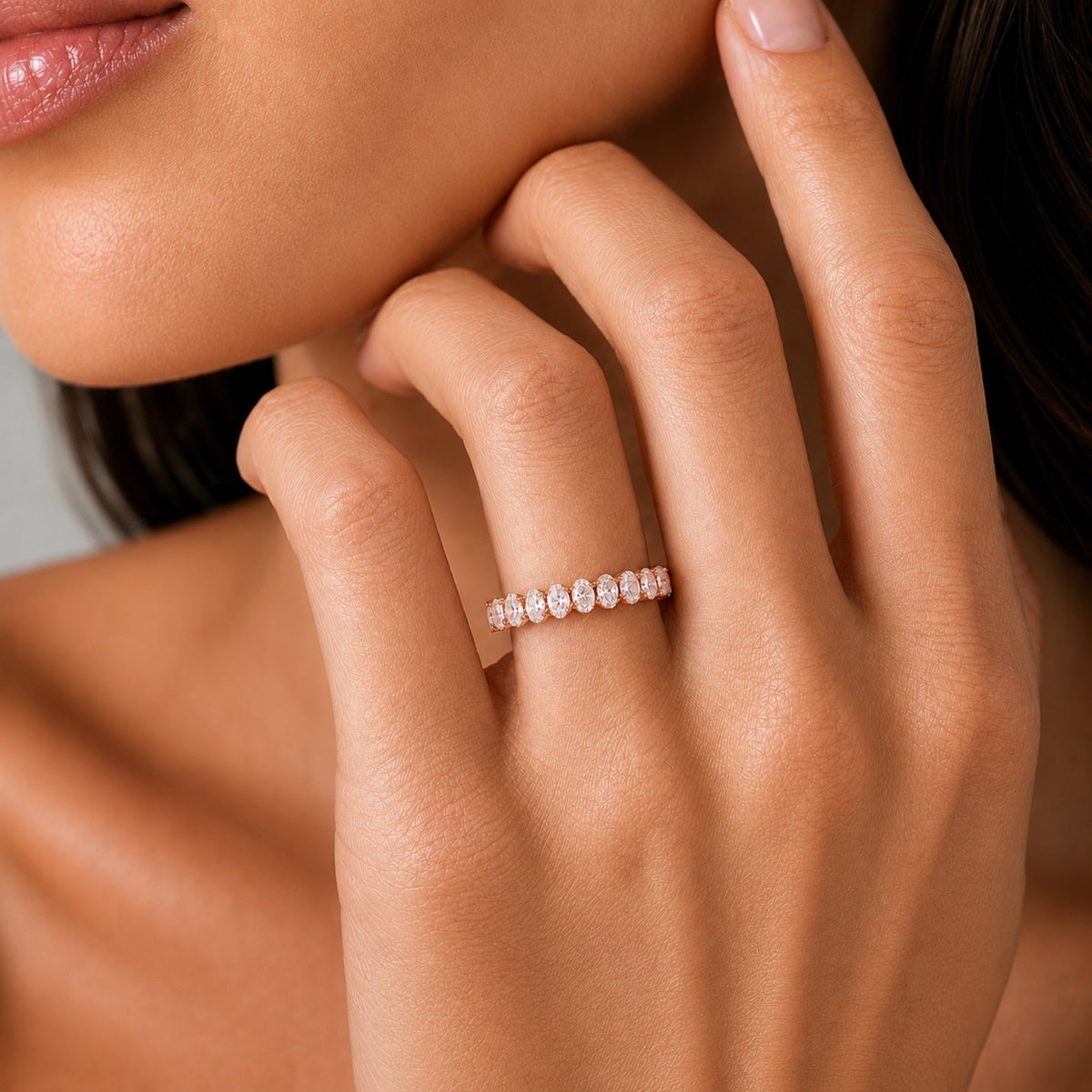 Lab-Grown Diamond Oval Eternity Wedding Ring in 14K White Gold or 14K Yellow Gold