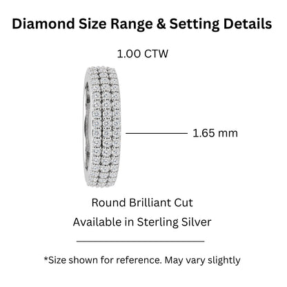 1 ct. T.W. Lab-Grown Diamond Round 3-Row Band Ring in Sterling Silver