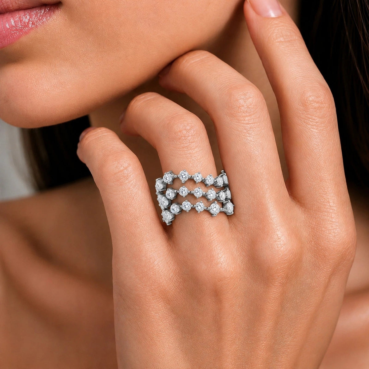 3 ct. T.W. Lab-Grown Diamond Round Statement Engagement Ring in Sterling Silver or 14K Gold over Silver