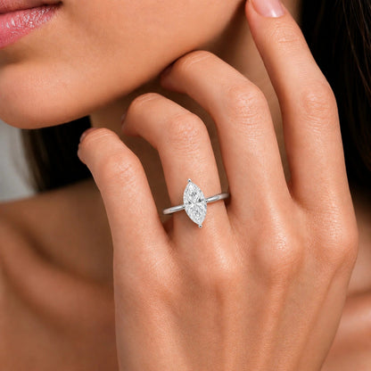 Lab-Grown Diamond Marquise Cut Solitaire Engagement Ring in 14K White Gold or 14K Yellow Gold