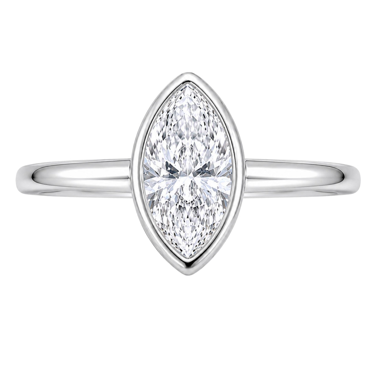 Lab-Grown Diamond Marquise Cut Solitaire Bezel Engagement Ring in 14K White Gold or 14K Yellow Gold