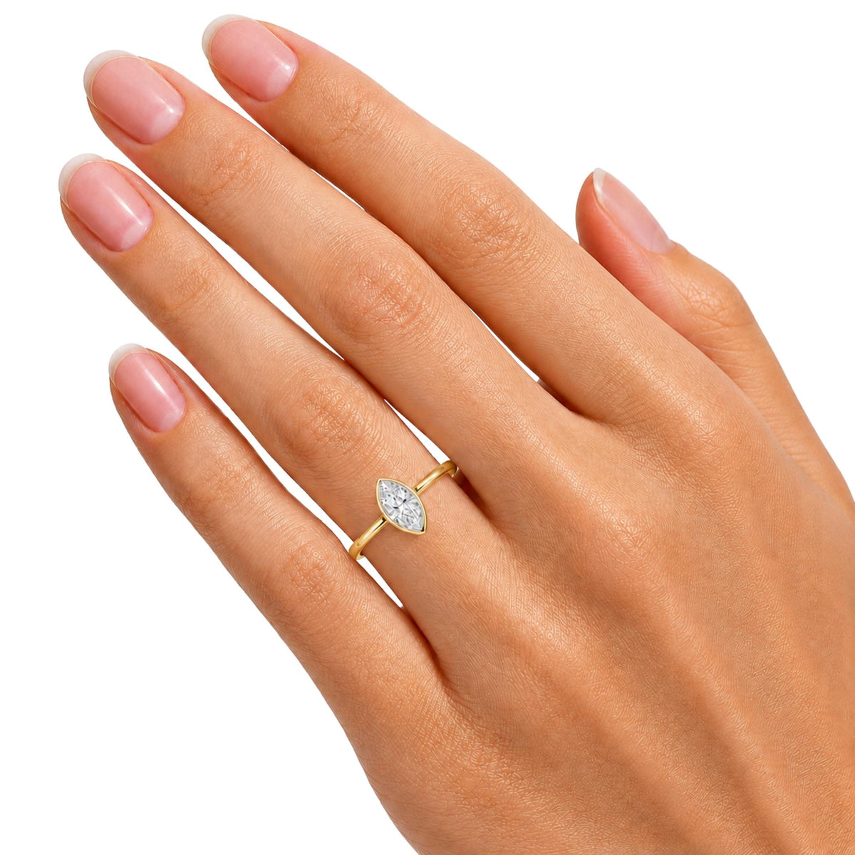 Lab-Grown Diamond Marquise Cut Solitaire Bezel Engagement Ring in 14K White Gold or 14K Yellow Gold