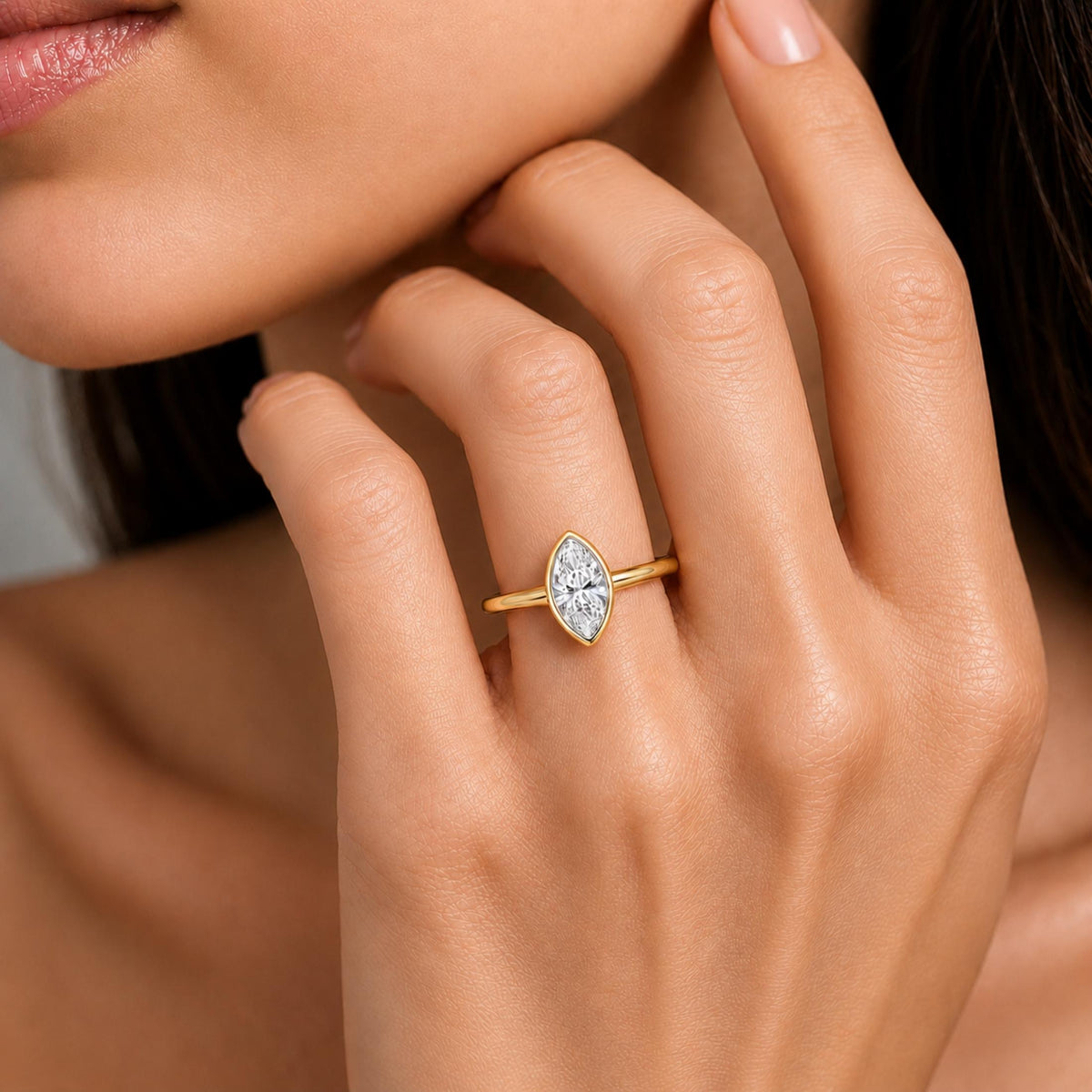 Lab-Grown Diamond Marquise Cut Solitaire Bezel Engagement Ring in 14K White Gold or 14K Yellow Gold