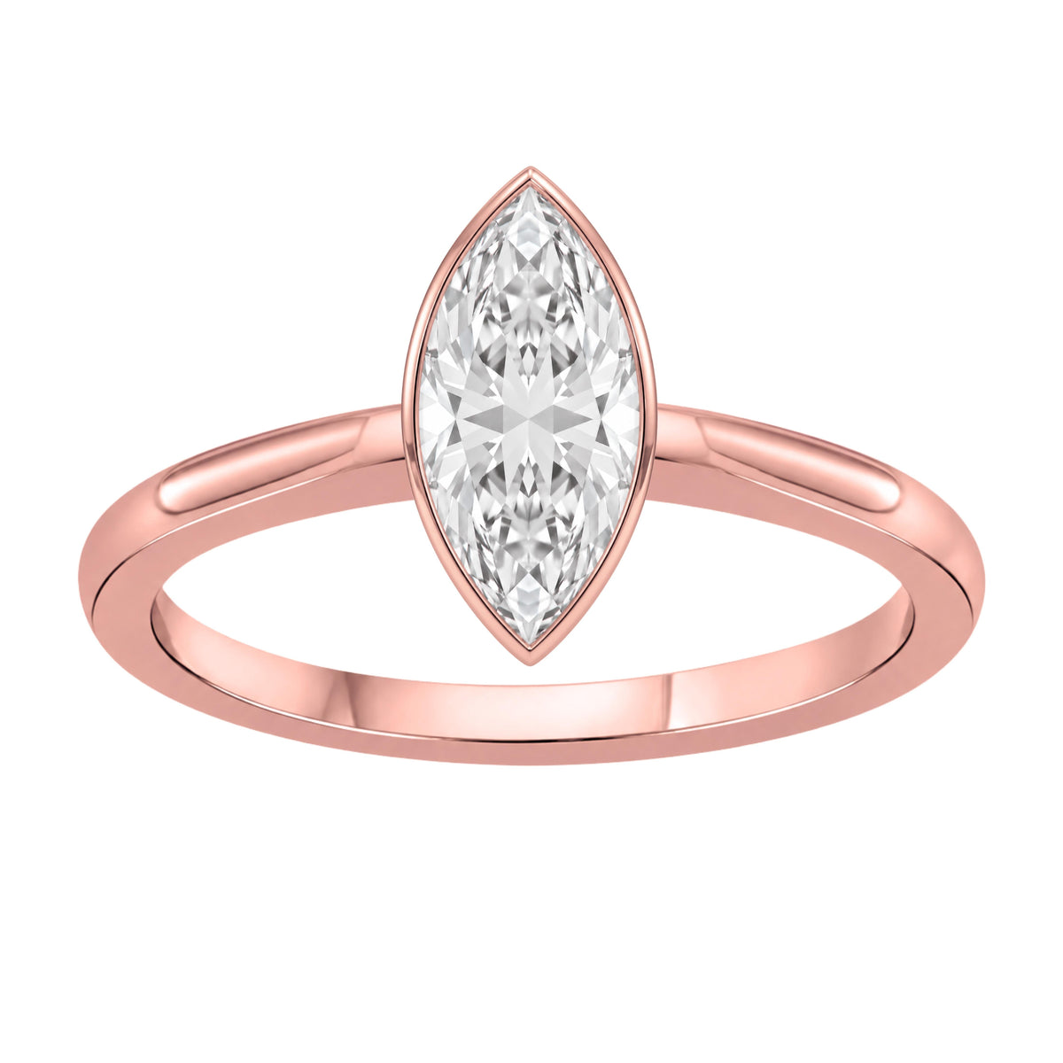 Lab-Grown Diamond Marquise Cut Solitaire Bezel Engagement Ring in 14K White Gold or 14K Yellow Gold