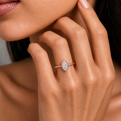 Lab-Grown Diamond Marquise Cut Solitaire Bezel Engagement Ring in 14K White Gold or 14K Yellow Gold
