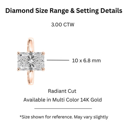 Lab-Grown Diamond Radiant Cut Solitaire Engagement Ring in 14K White Gold or 14K Yellow Gold