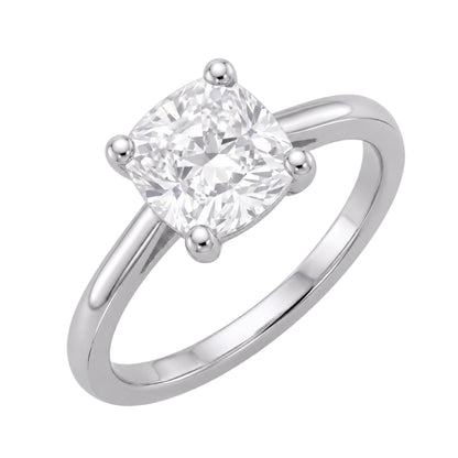 Lab-Grown Diamond Cushion Cut Solitaire Engagement Ring in 14K White Gold or 14K Yellow Gold
