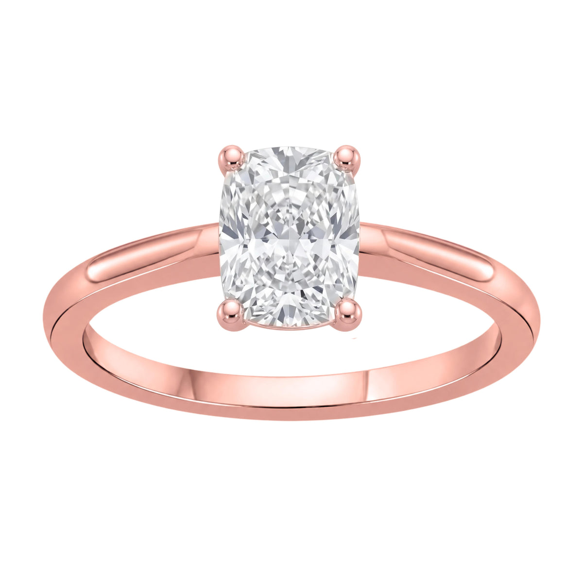 Lab-Grown Diamond Long Cushion Cut Solitaire Engagement Ring in 14K White Gold or 14K Yellow Gold
