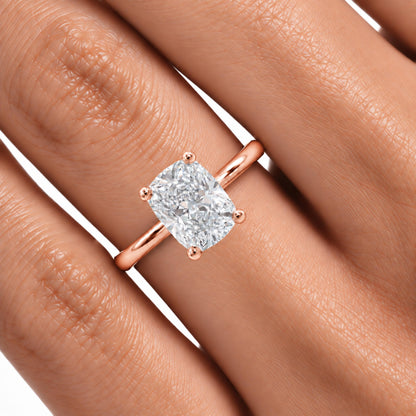 Lab-Grown Diamond Long Cushion Cut Solitaire Engagement Ring in 14K White Gold or 14K Yellow Gold