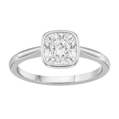 Lab-Grown Diamond Cushion Cut Solitaire Bezel Engagement Ring in 14K White Gold or 14K Yellow Gold
