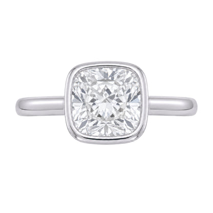 Lab-Grown Diamond Cushion Cut Solitaire Bezel Engagement Ring in 14K White Gold or 14K Yellow Gold