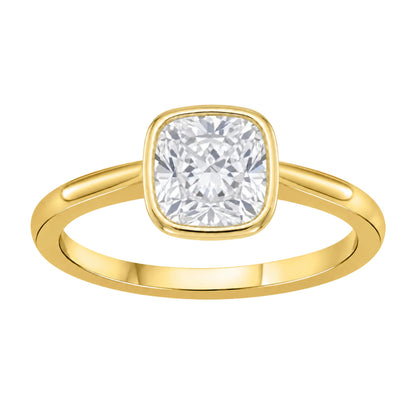 Lab-Grown Diamond Cushion Cut Solitaire Bezel Engagement Ring in 14K White Gold or 14K Yellow Gold