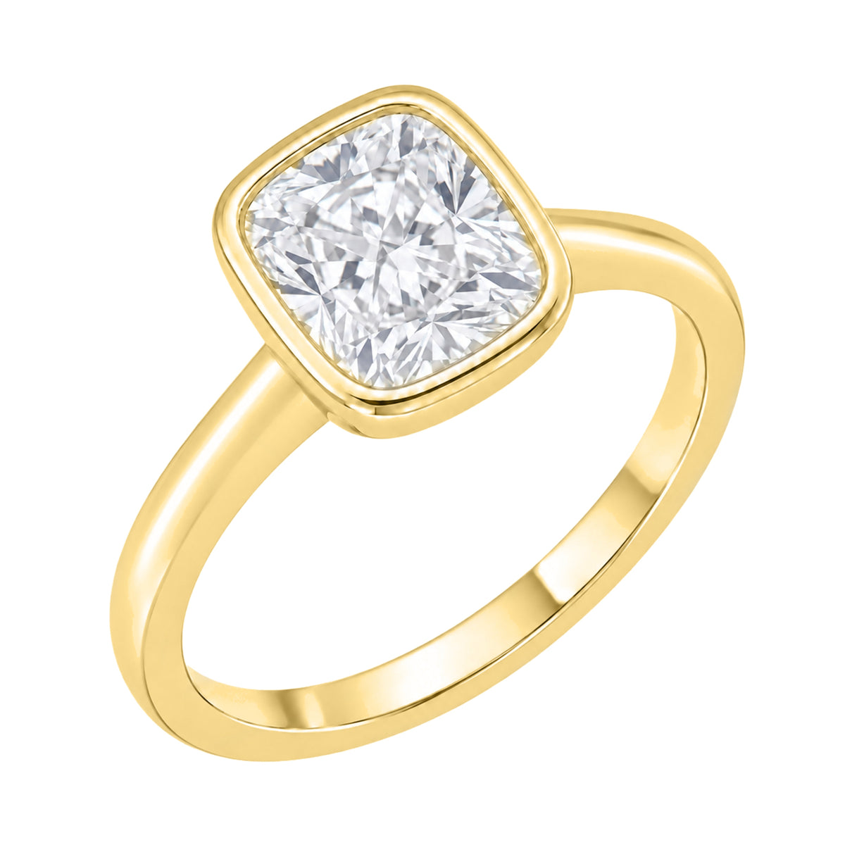 Lab-Grown Diamond Cushion Cut Solitaire Bezel Engagement Ring in 14K White Gold or 14K Yellow Gold