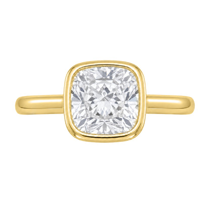 Lab-Grown Diamond Cushion Cut Solitaire Bezel Engagement Ring in 14K White Gold or 14K Yellow Gold