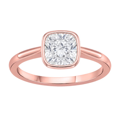 Lab-Grown Diamond Cushion Cut Solitaire Bezel Engagement Ring in 14K White Gold or 14K Yellow Gold