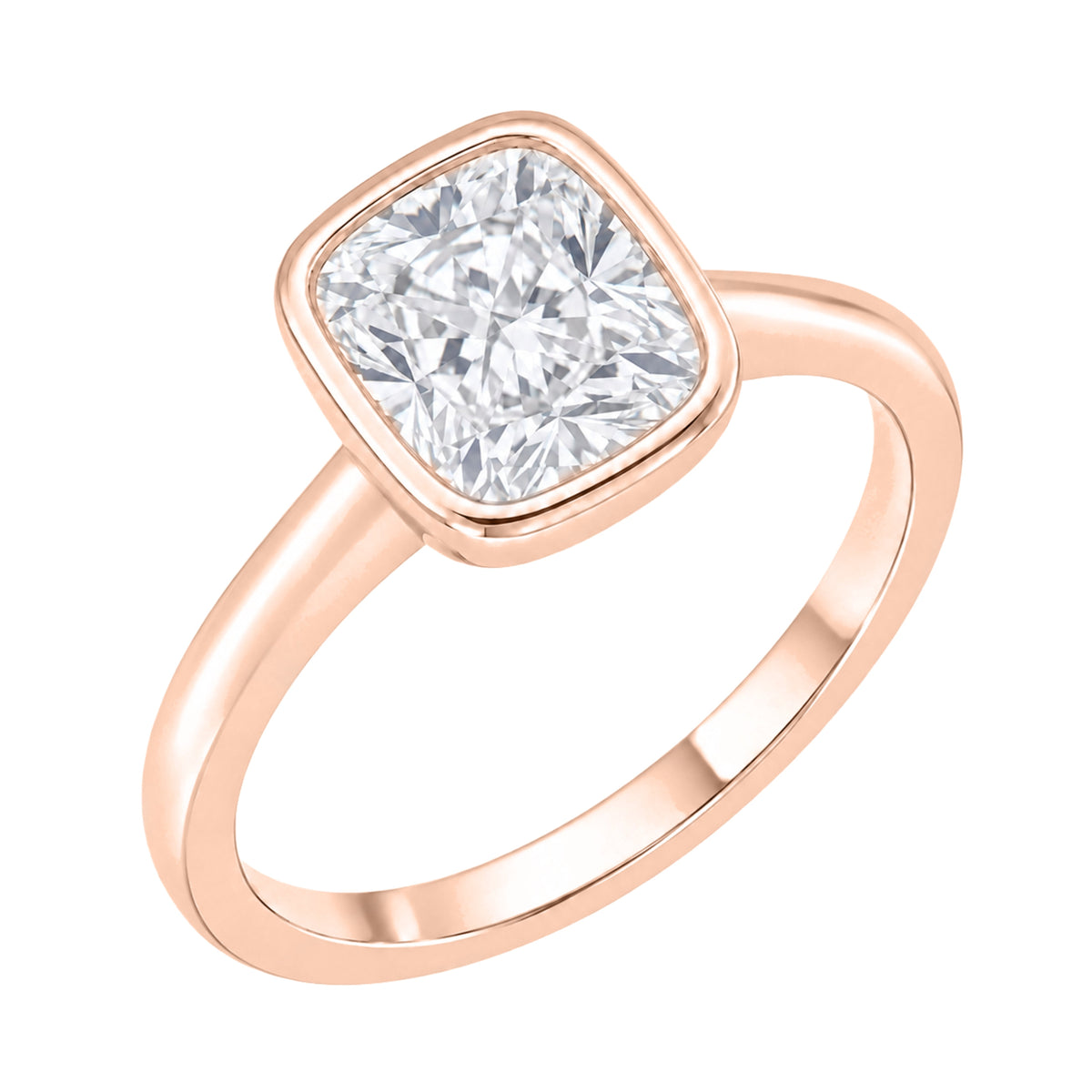 Lab-Grown Diamond Cushion Cut Solitaire Bezel Engagement Ring in 14K White Gold or 14K Yellow Gold