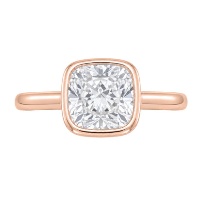 Lab-Grown Diamond Cushion Cut Solitaire Bezel Engagement Ring in 14K White Gold or 14K Yellow Gold
