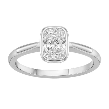 Lab-Grown Diamond Long Cushion Cut Solitaire Bezel Engagement Ring in 14K White Gold or 14K Yellow Gold