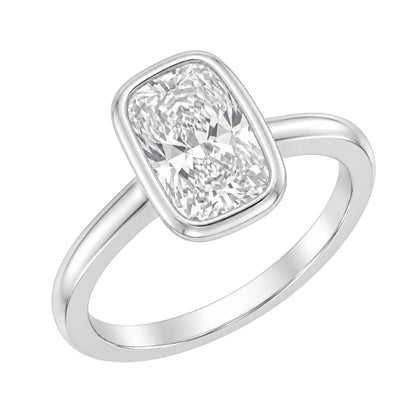Lab-Grown Diamond Long Cushion Cut Solitaire Bezel Engagement Ring in 14K White Gold or 14K Yellow Gold