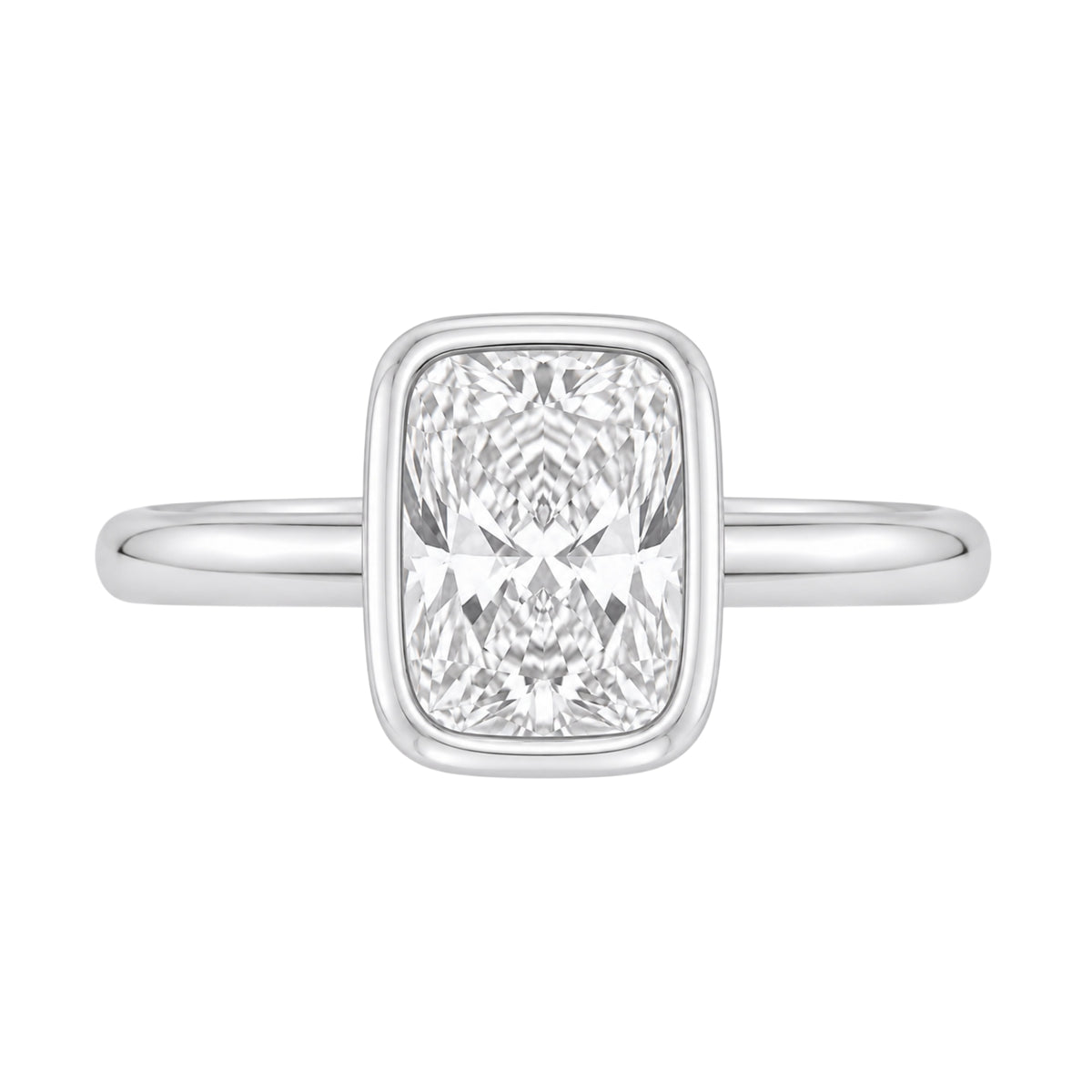 Lab-Grown Diamond Long Cushion Cut Solitaire Bezel Engagement Ring in 14K White Gold or 14K Yellow Gold