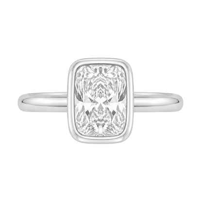 Lab-Grown Diamond Long Cushion Cut Solitaire Bezel Engagement Ring in 14K White Gold or 14K Yellow Gold