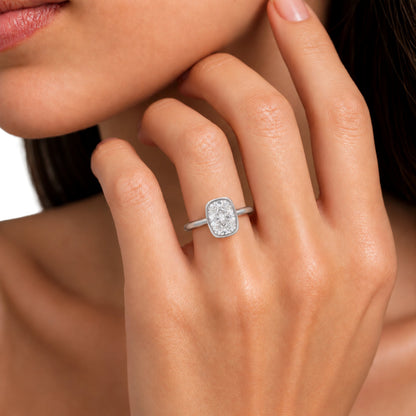 Lab-Grown Diamond Long Cushion Cut Solitaire Bezel Engagement Ring in 14K White Gold or 14K Yellow Gold