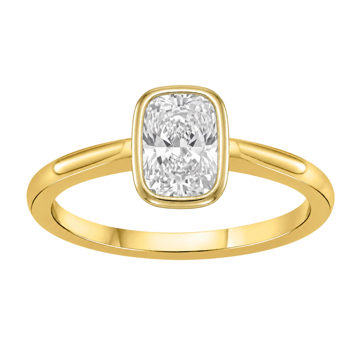 Lab-Grown Diamond Long Cushion Cut Solitaire Bezel Engagement Ring in 14K White Gold or 14K Yellow Gold