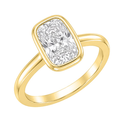 Lab-Grown Diamond Long Cushion Cut Solitaire Bezel Engagement Ring in 14K White Gold or 14K Yellow Gold