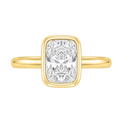 Lab-Grown Diamond Long Cushion Cut Solitaire Bezel Engagement Ring in 14K White Gold or 14K Yellow Gold