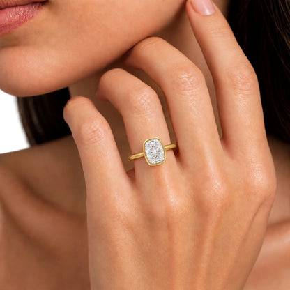 Lab-Grown Diamond Long Cushion Cut Solitaire Bezel Engagement Ring in 14K White Gold or 14K Yellow Gold