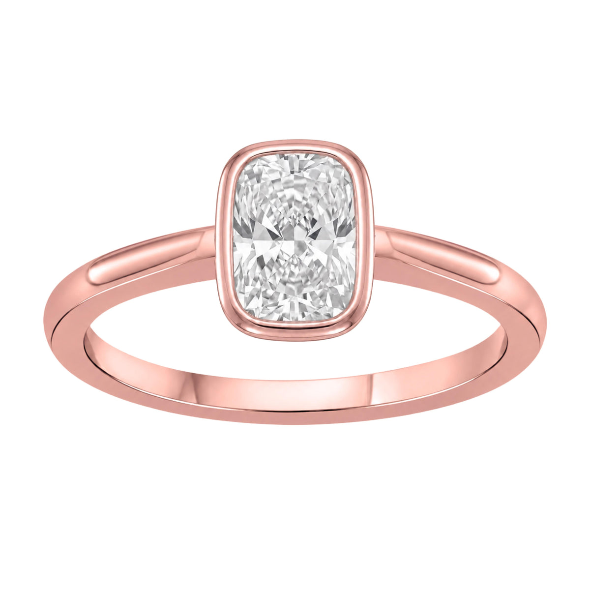 Lab-Grown Diamond Long Cushion Cut Solitaire Bezel Engagement Ring in 14K White Gold or 14K Yellow Gold