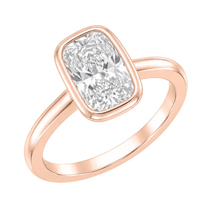 Lab-Grown Diamond Long Cushion Cut Solitaire Bezel Engagement Ring in 14K White Gold or 14K Yellow Gold