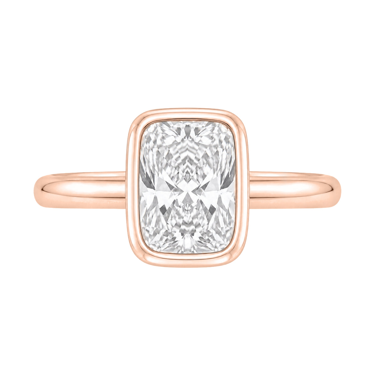 Lab-Grown Diamond Long Cushion Cut Solitaire Bezel Engagement Ring in 14K White Gold or 14K Yellow Gold