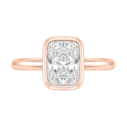 Lab-Grown Diamond Long Cushion Cut Solitaire Bezel Engagement Ring in 14K White Gold or 14K Yellow Gold