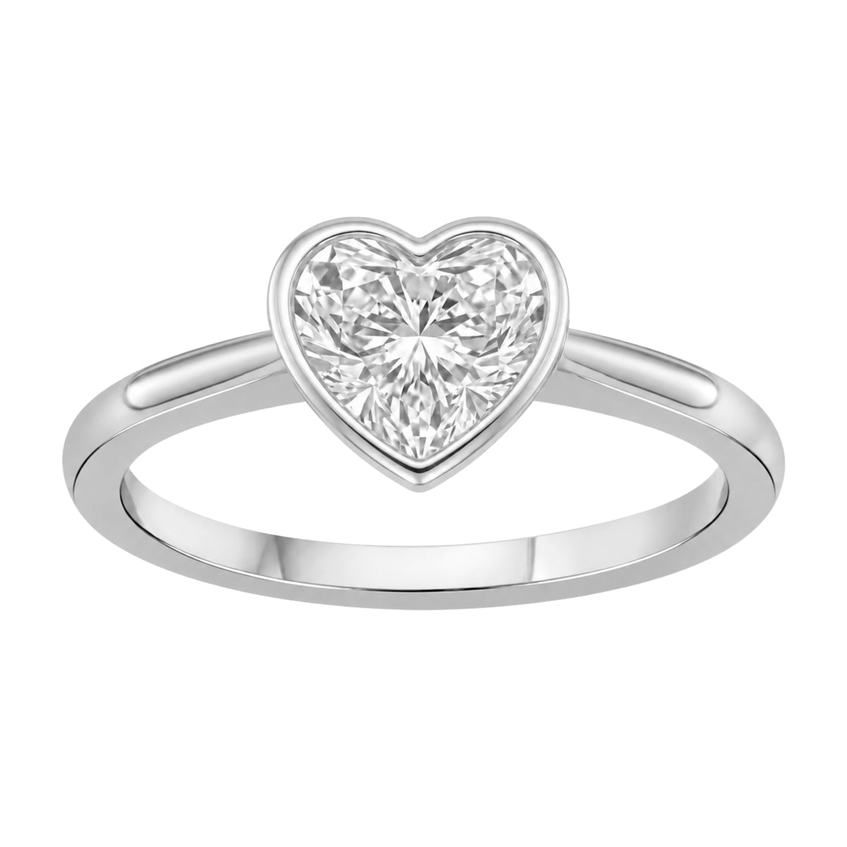 Lab-Grown Diamond Heart Cut Solitaire Bezel Engagement Ring in 14K White Gold or 14K Yellow Gold