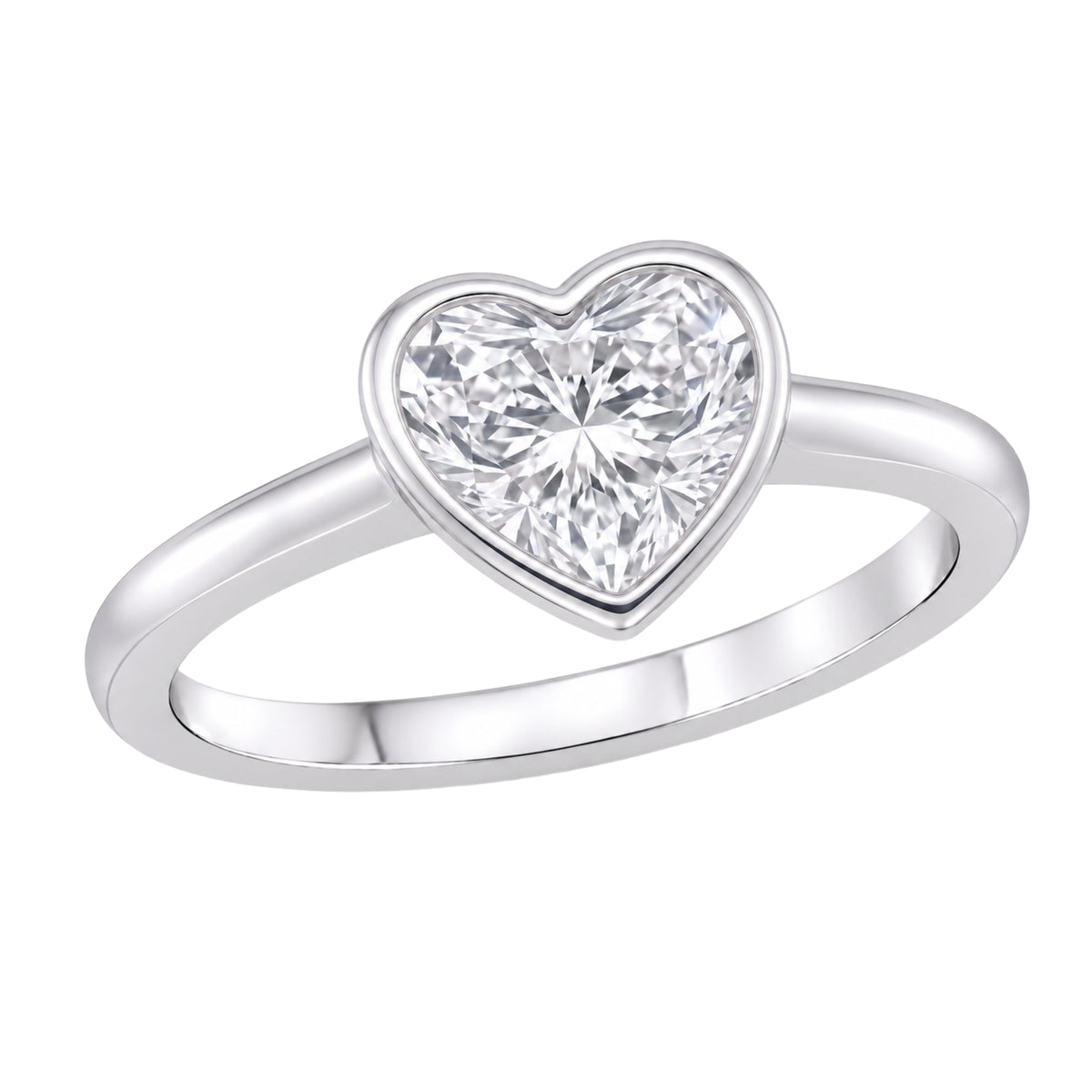 Lab-Grown Diamond Heart Cut Solitaire Bezel Engagement Ring in 14K White Gold or 14K Yellow Gold