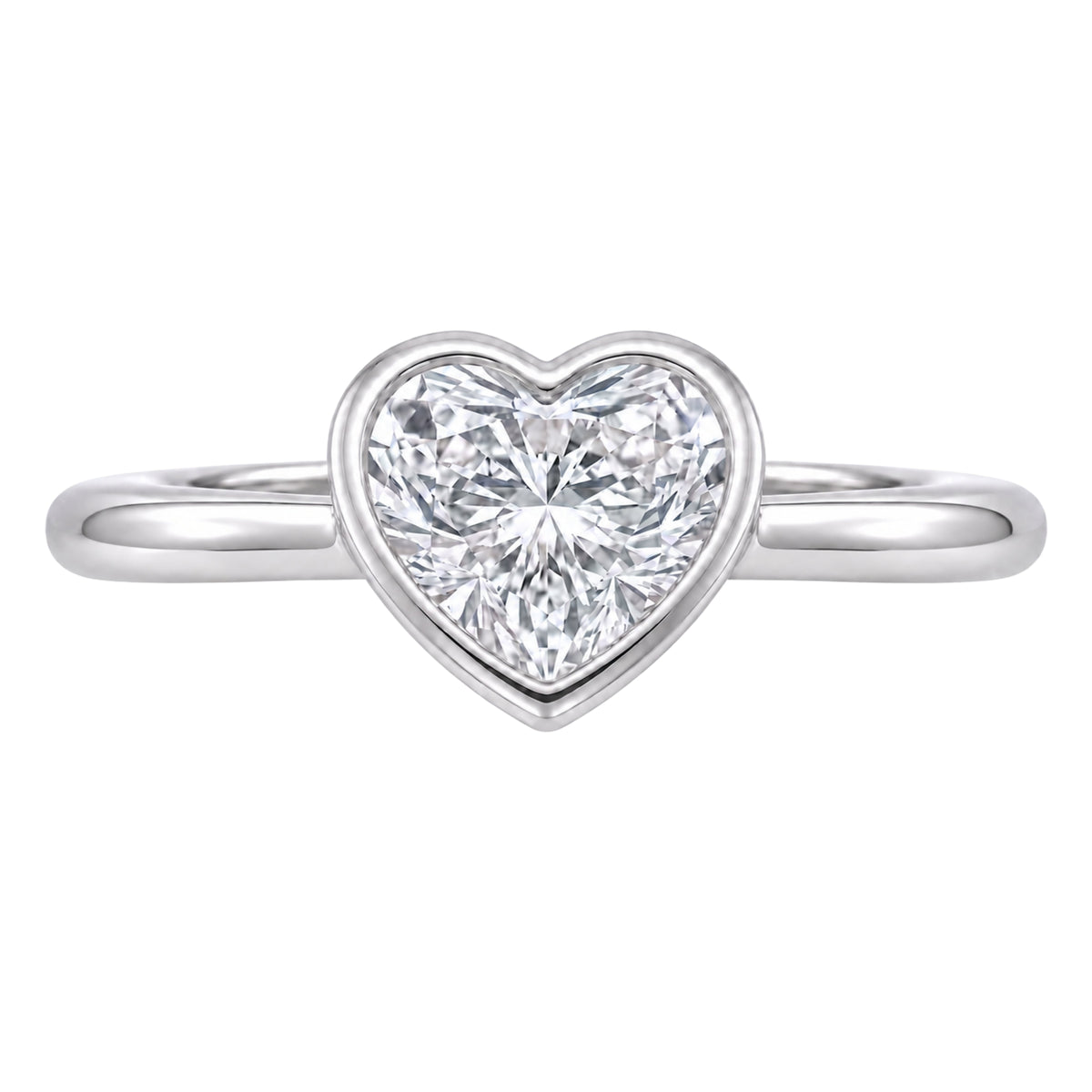 Lab-Grown Diamond Heart Cut Solitaire Bezel Engagement Ring in 14K White Gold or 14K Yellow Gold