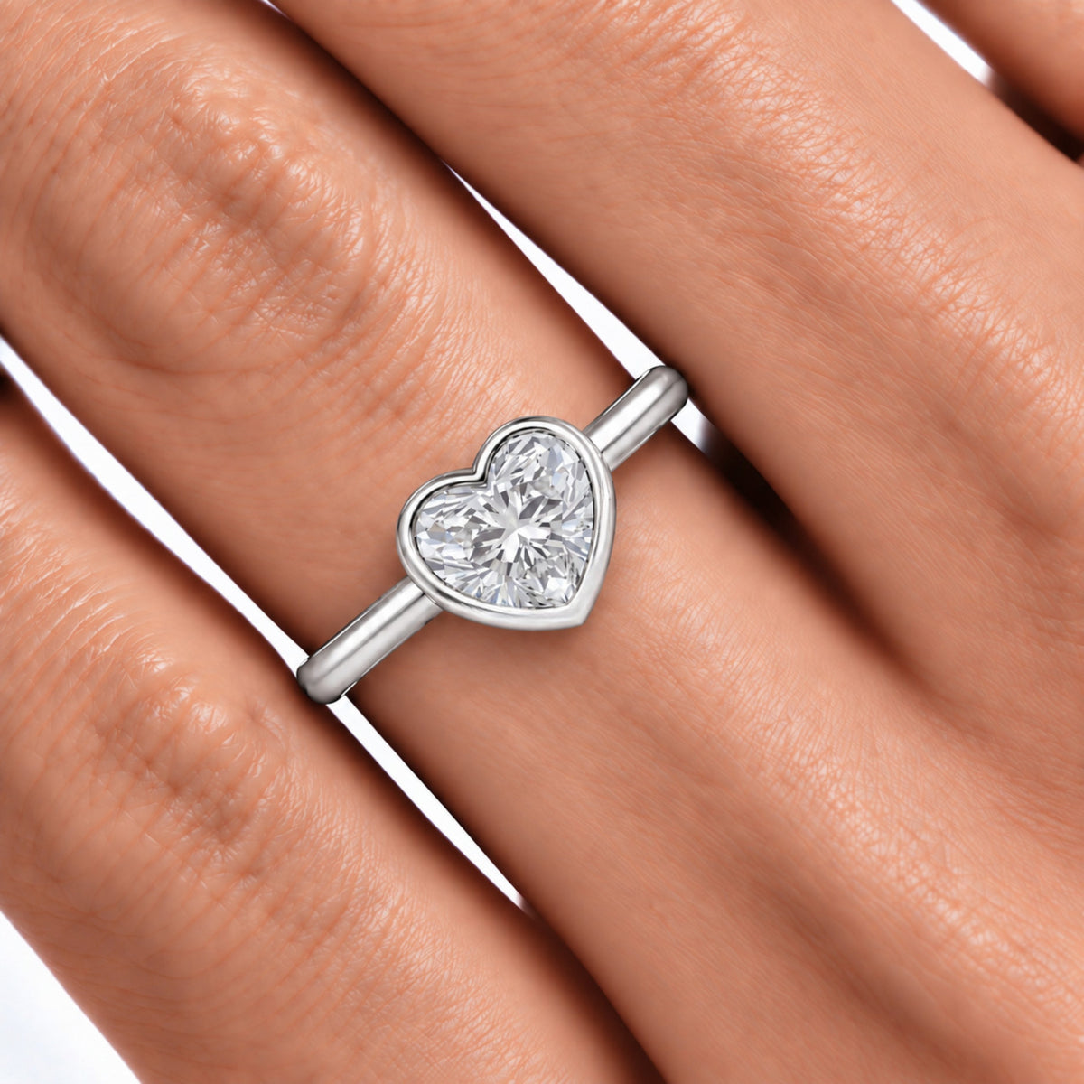 Lab-Grown Diamond Heart Cut Solitaire Bezel Engagement Ring in 14K White Gold or 14K Yellow Gold