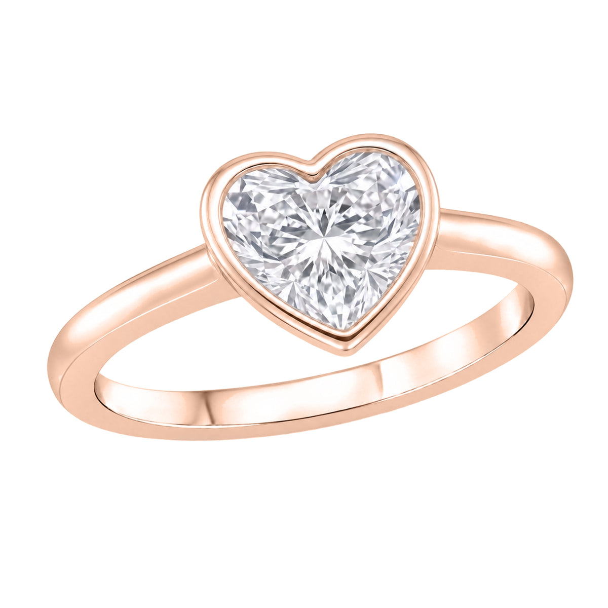 Lab-Grown Diamond Heart Cut Solitaire Bezel Engagement Ring in 14K White Gold or 14K Yellow Gold