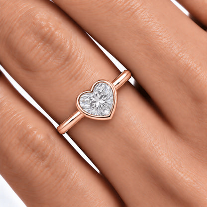 Lab-Grown Diamond Heart Cut Solitaire Bezel Engagement Ring in 14K White Gold or 14K Yellow Gold