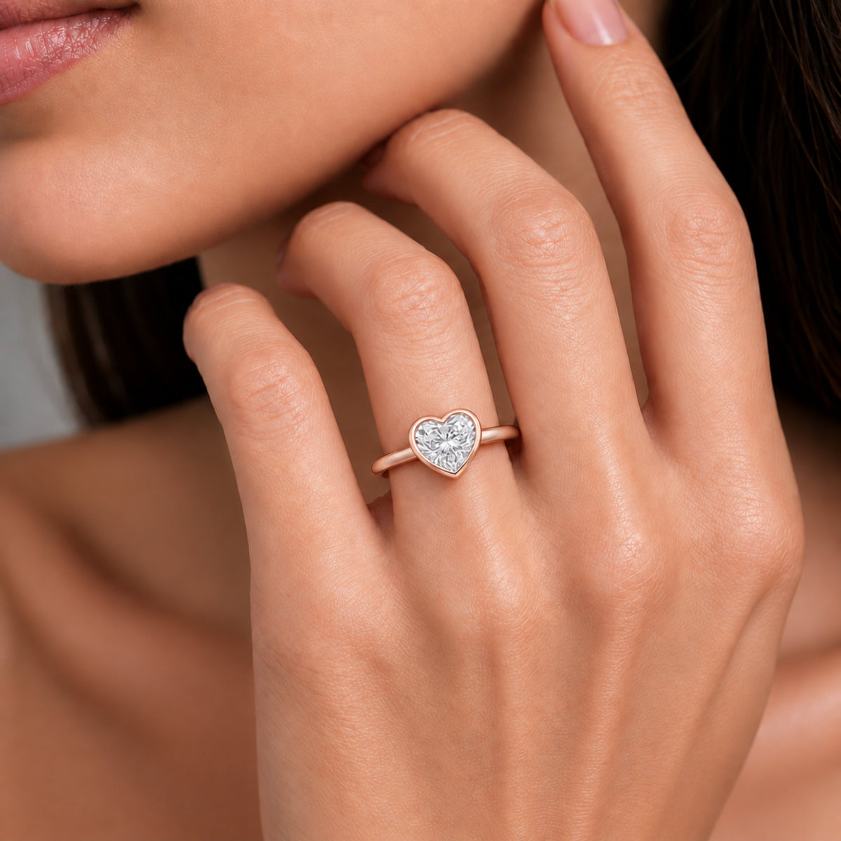 Lab-Grown Diamond Heart Cut Solitaire Bezel Engagement Ring in 14K White Gold or 14K Yellow Gold
