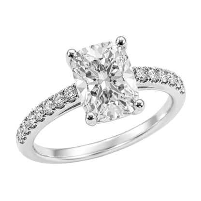 Lab-Grown Diamond Long Cushion Solitaire Wedding Ring in 14K White Gold or 14K Yellow Gold
