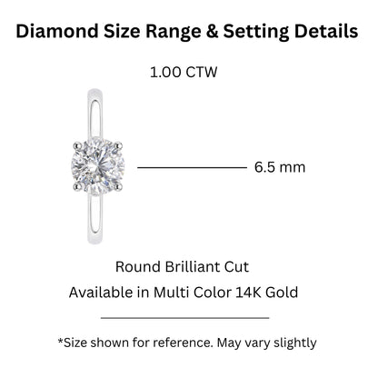 Lab-Grown Diamond Round Cut Solitaire Engagement Ring in 14K White Gold or 14K Yellow Gold